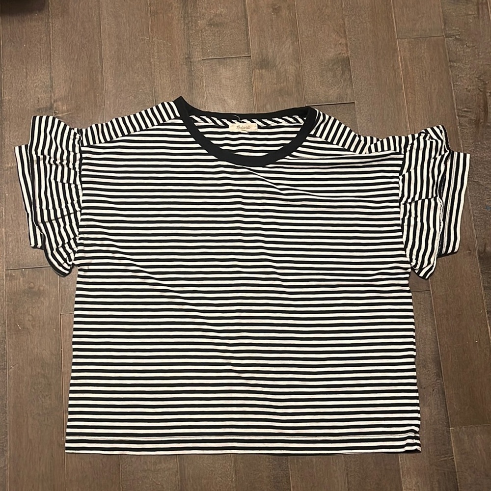 Madewell striped ruffle sleeve tshirt
